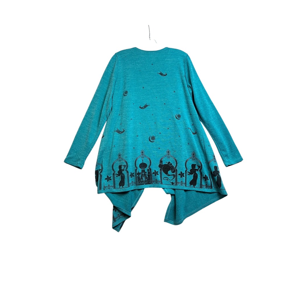 Disney Aladdin Jasmine Genie Teal Draped Open Front Cardigan Large LG Teal Black - Picture 8 of 8